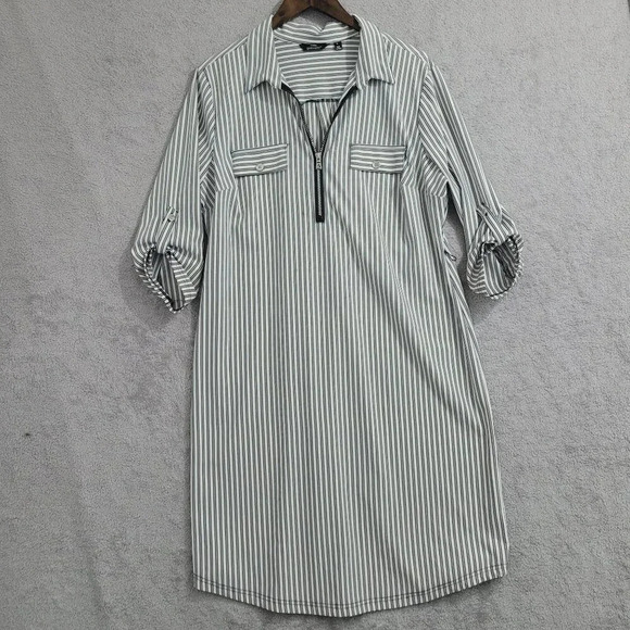 Mlle Gabrielle Womens Striped Roll-Tab Sleeve Midi Shirt Dress XL  10PT - Picture 1 of 8